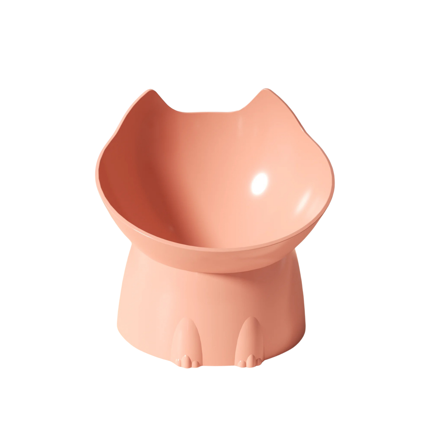 Gamelle surélevée rose pastel en forme de tête de chat, design élégant pour chien et chat.