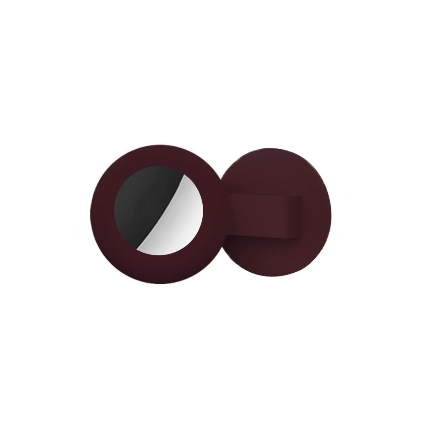 Porte AirTag rond bordeaux avec attache pour collier, laisse ou gamelle chien.