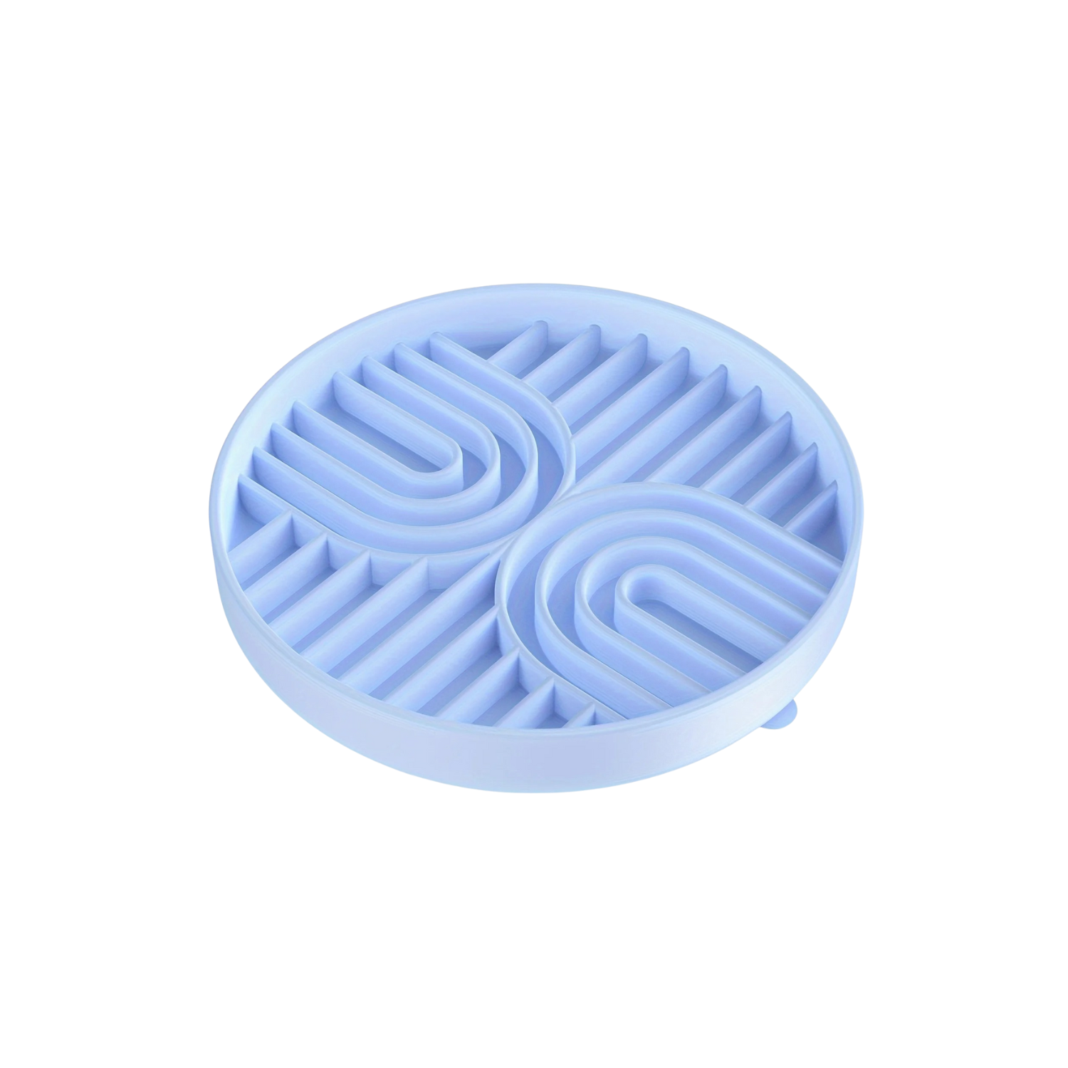 Gamelle anti-glouton bleue pour chien avec motifs en relief, compatible collier et laisse.