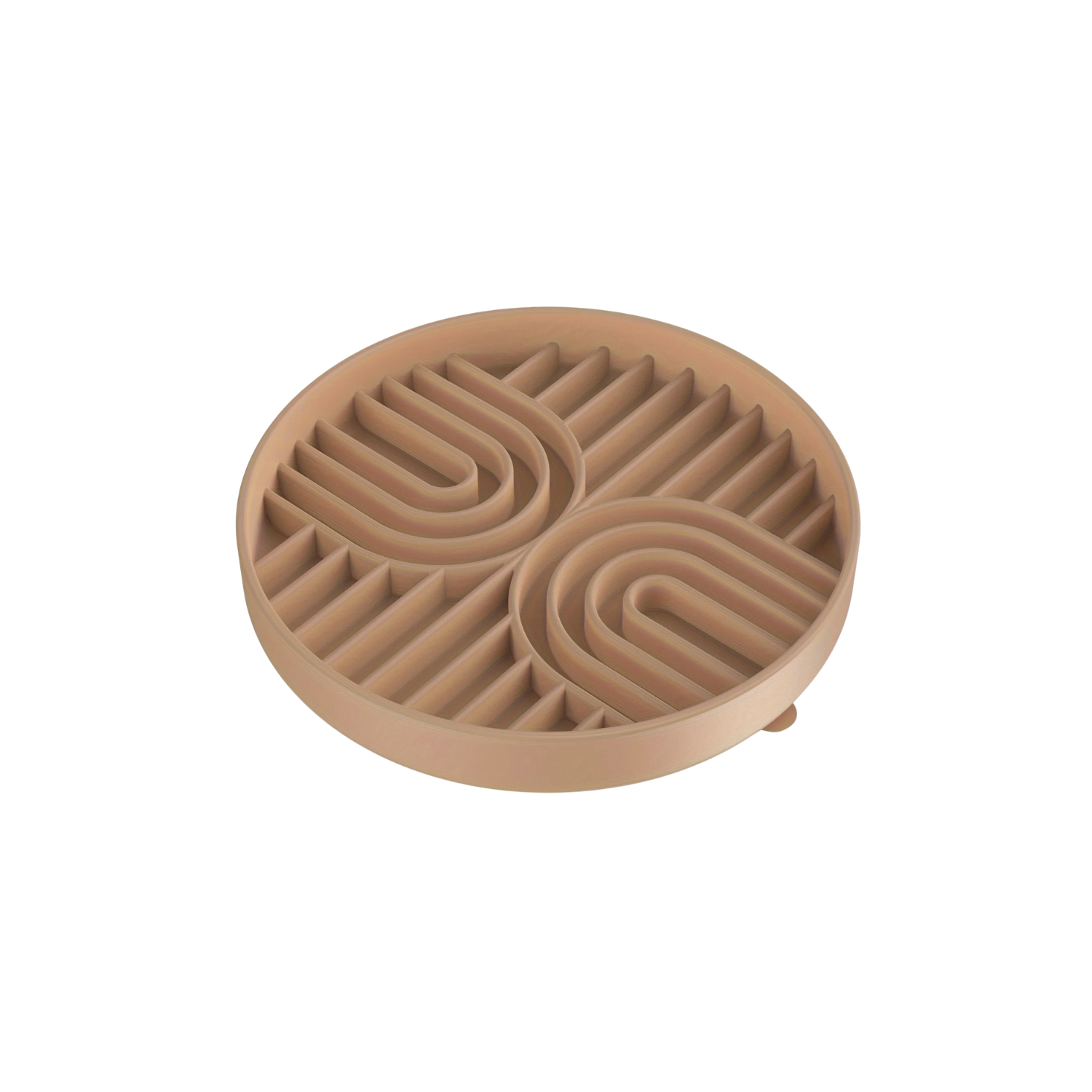 Gamelle anti-glouton brune pour chien avec rainures sécurisées pour collier et laisse.