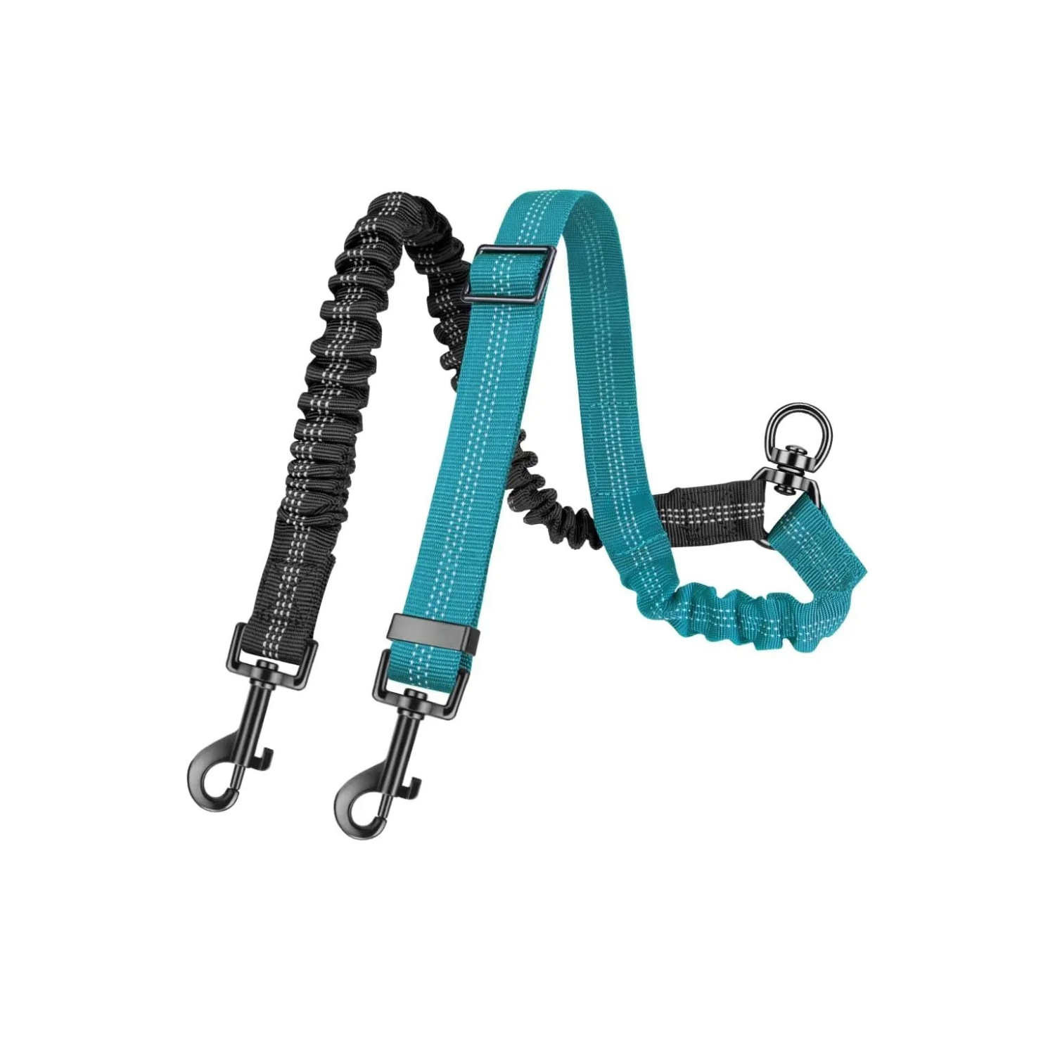 Laisse double bleu avec clips métalliques pour collier de chien, design stretch.