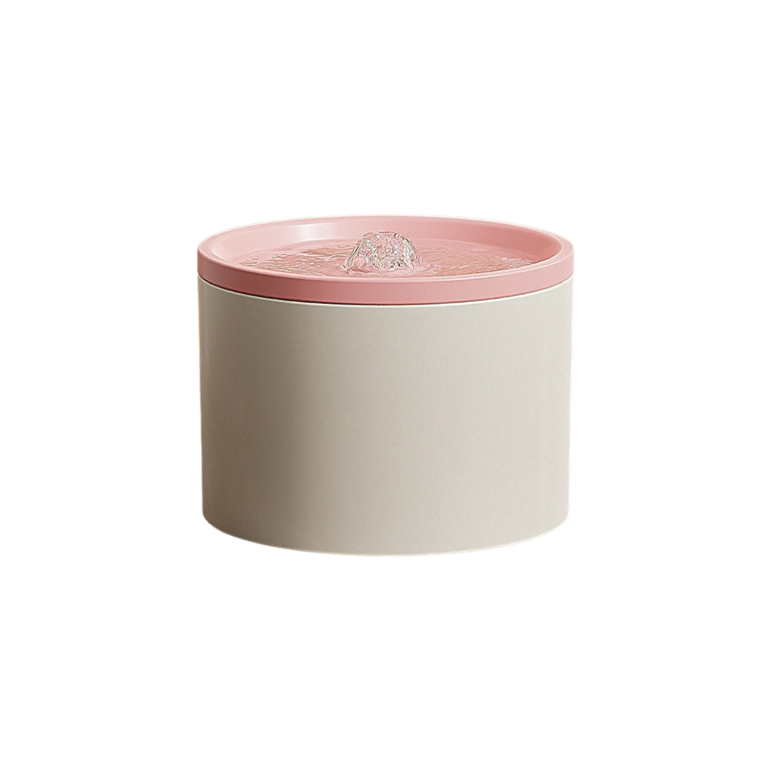 Fontaine en céramique beige et rose pastel pour chien, alternative à gamelle et accessoire collier laisse.
