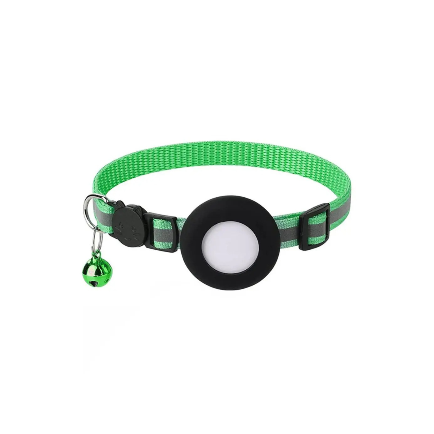 Collier vert fluorescent réfléchissant avec porte AirTag et clochette pour chien ou chat.
