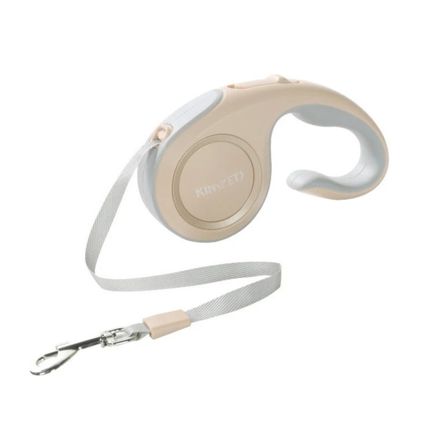 Laisse enrouleur beige 3 m avec poignée ergonomique pour chien.