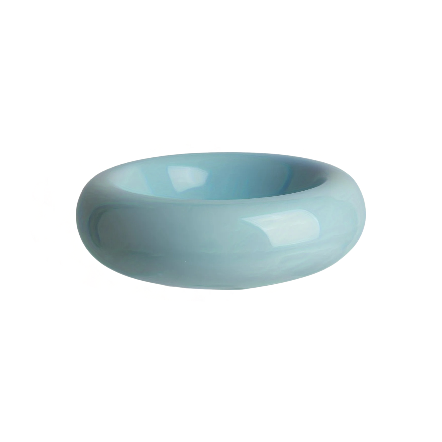 Gamelle en céramique bleu pastel pour chien, design rond et lisse, idéal avec collier et laisse.