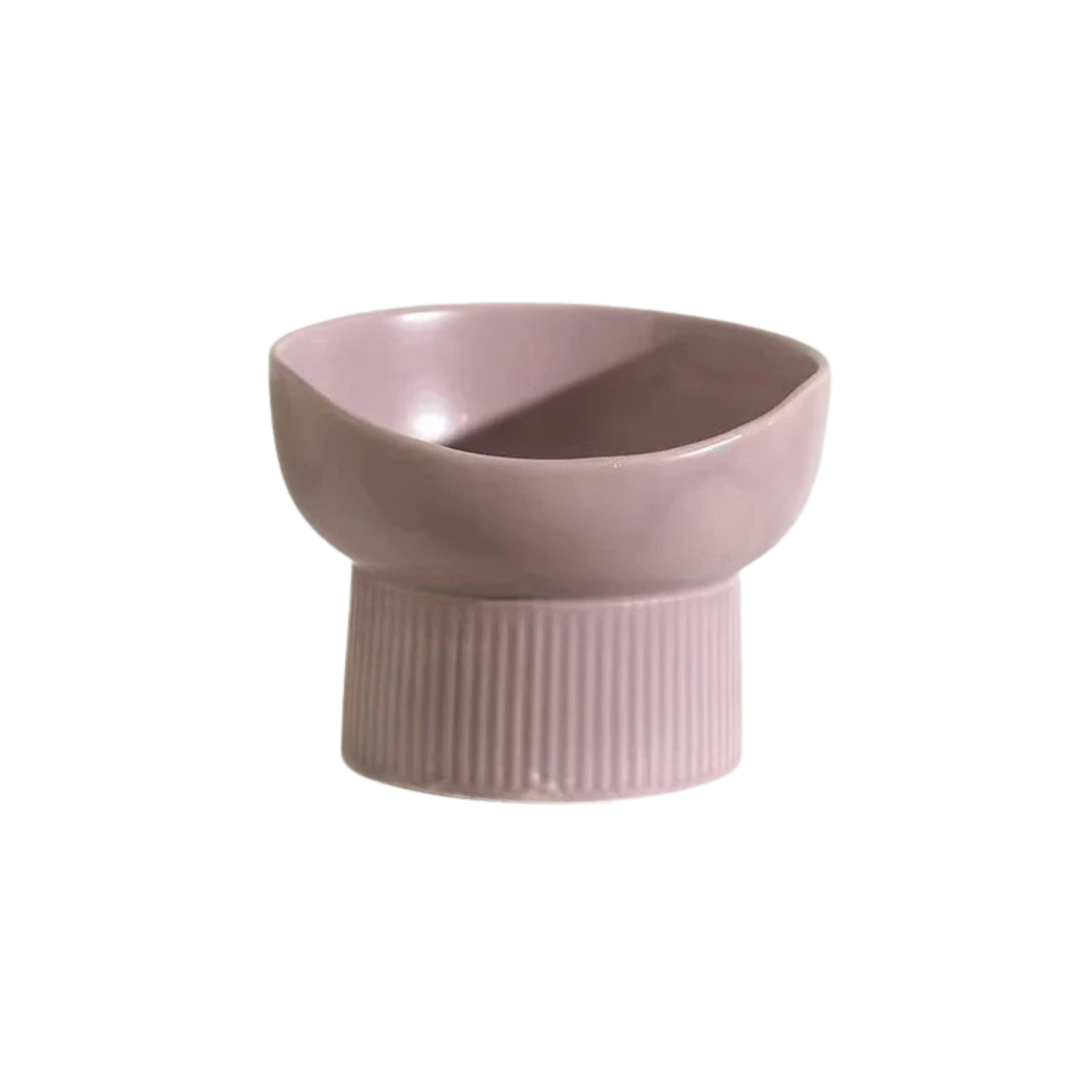 Gamelle en céramique lavande surélevée pour chien, design épuré sans laisse ni collier.