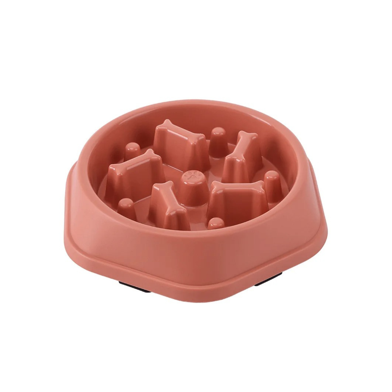 Gamelle anti-glouton rose en plastique avec motifs os pour chien.