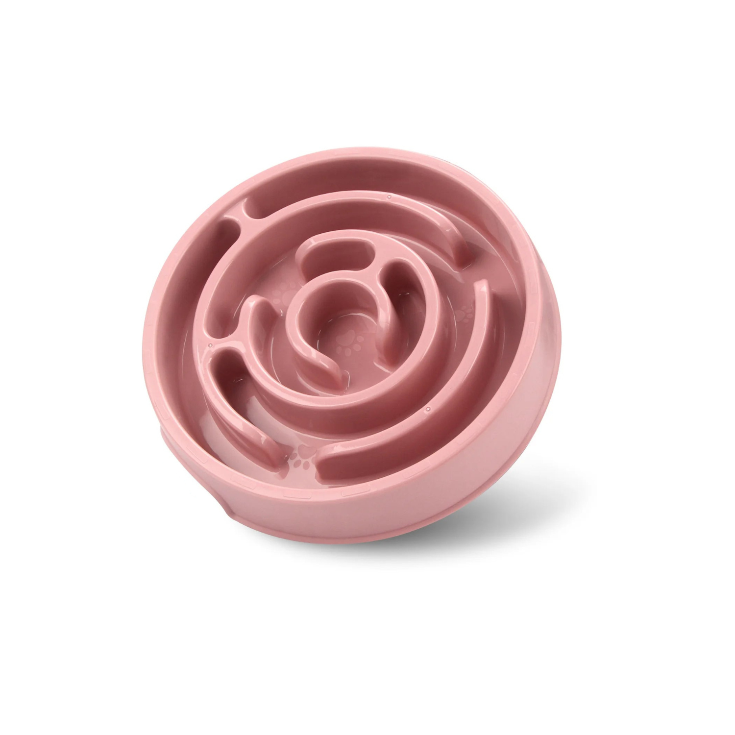 Gamelle anti-glouton rose avec labyrinthe pour chien, compatible avec collier et laisse.
