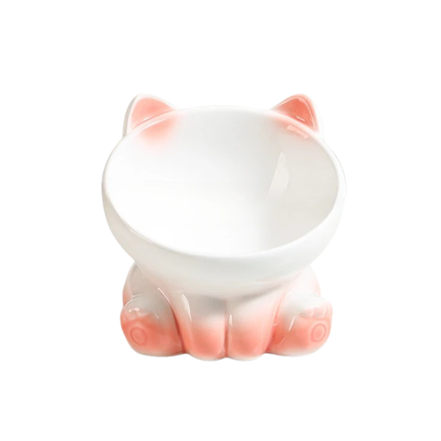 Gamelle en céramique blanche avec oreilles et pattes roses, design chien, pour collier et laisse.