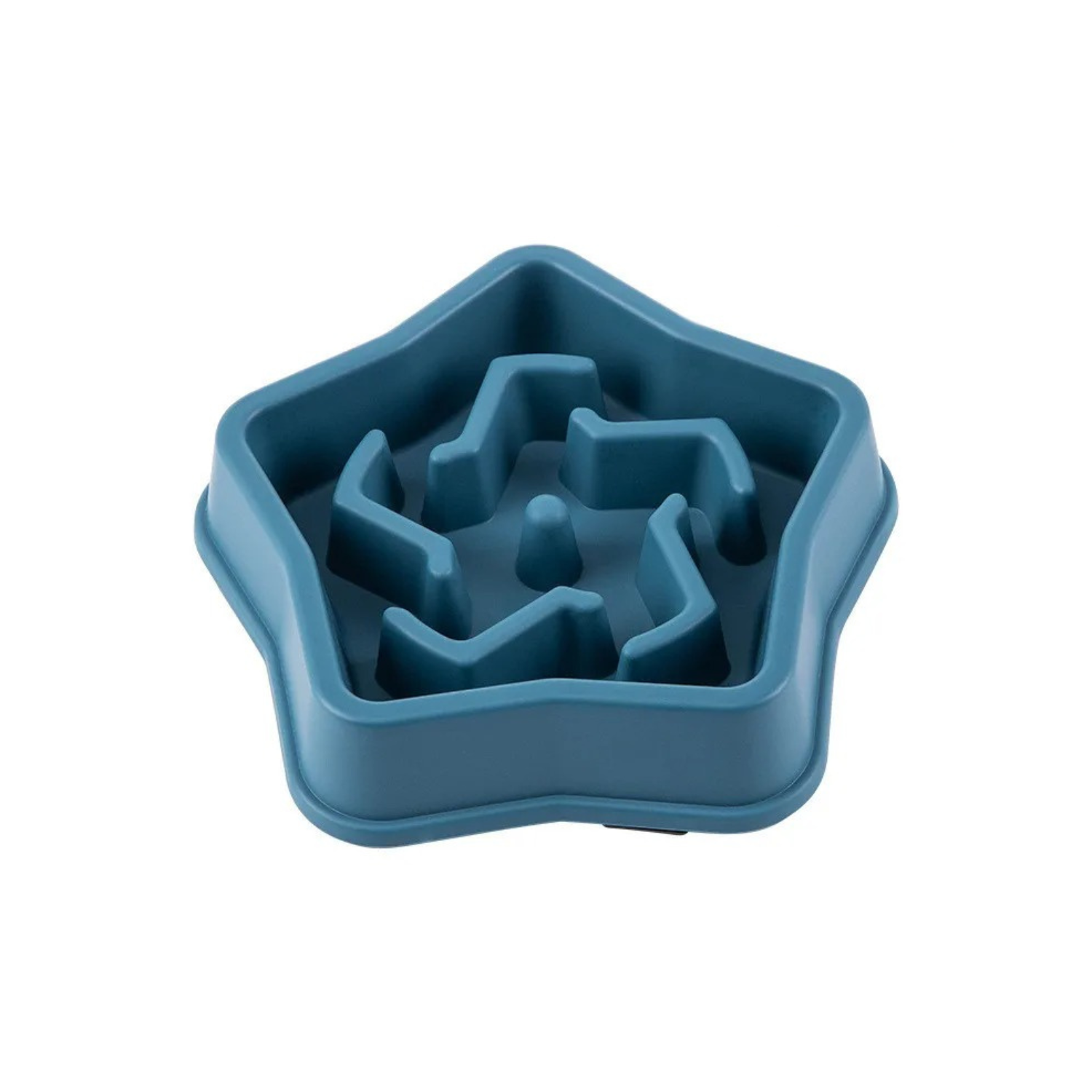 Gamelle anti-glouton bleu en forme d'étoile pour chien, compatible collier et laisse.