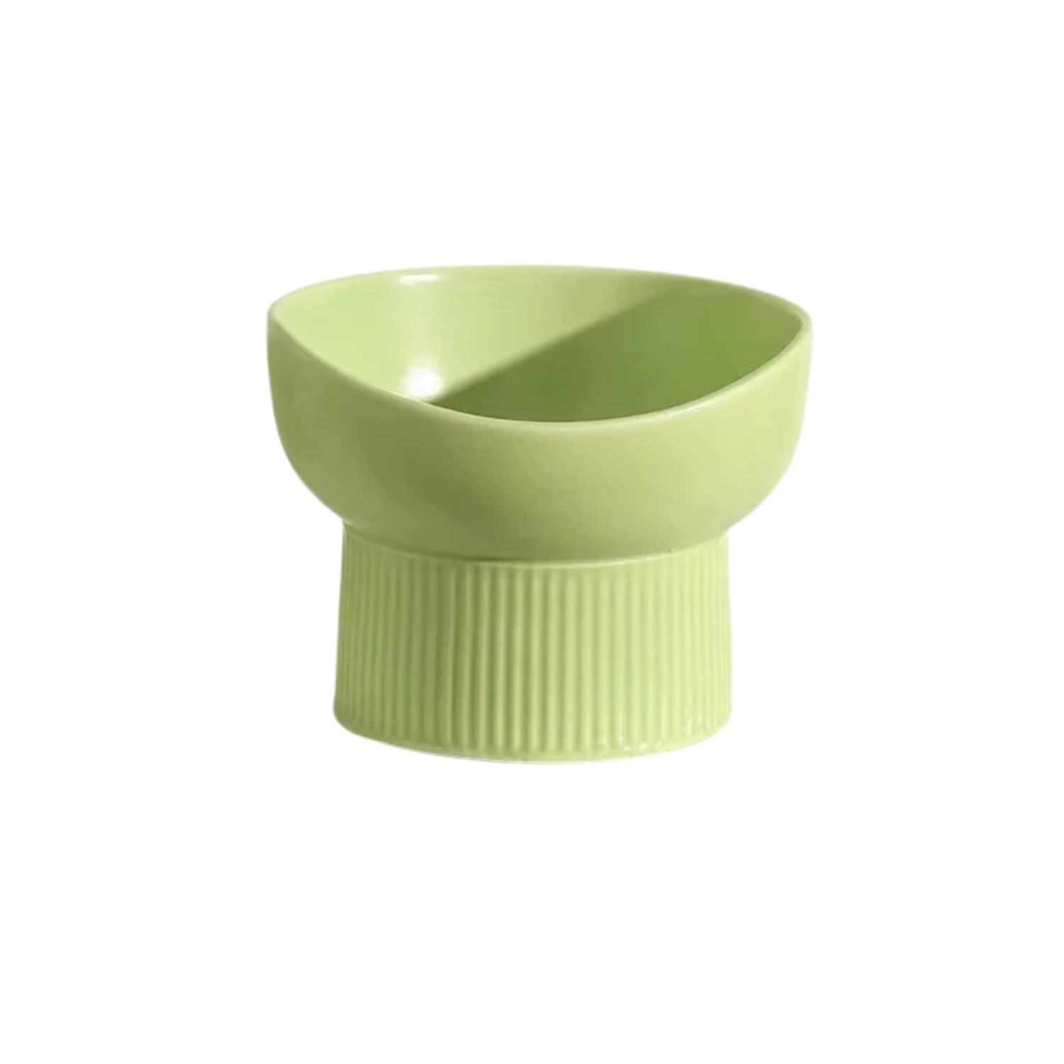 Gamelle en céramique surélevée vert pastel pour chien, design moderne et épuré.