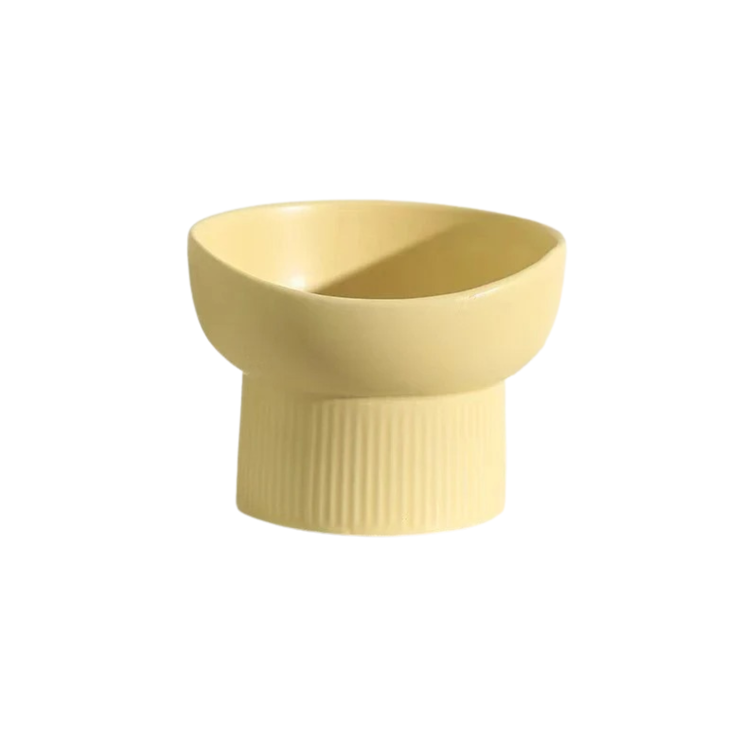Gamelle en céramique jaune surélevée pour chien, design moderne, sans laisse ni collier.