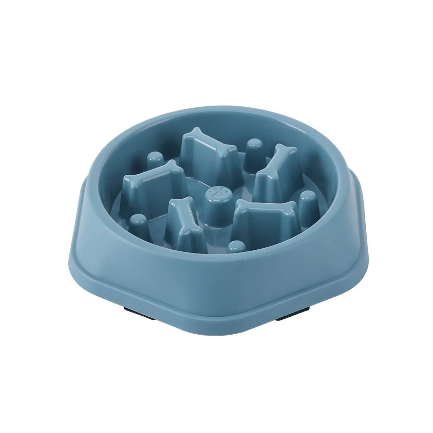 Gamelle anti-glouton bleu pour chien avec motifs os, compatible laisse et collier.
