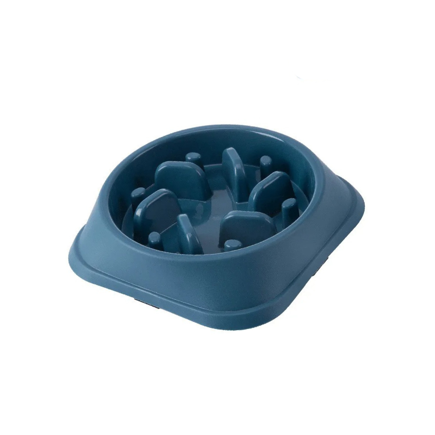 Gamelle anti-glouton bleu pour chien avec design vortex, compatible laisse et collier.