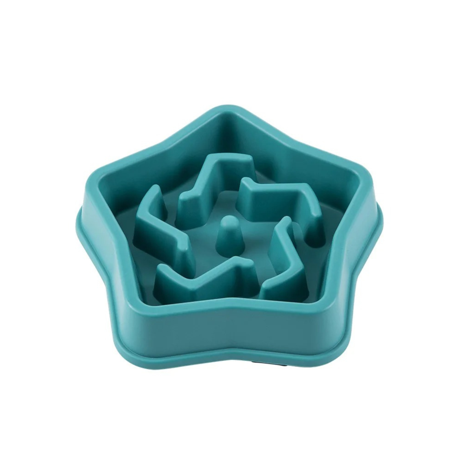 Gamelle anti-glouton bleu en forme d'étoile pour chien, compatible avec collier et laisse.