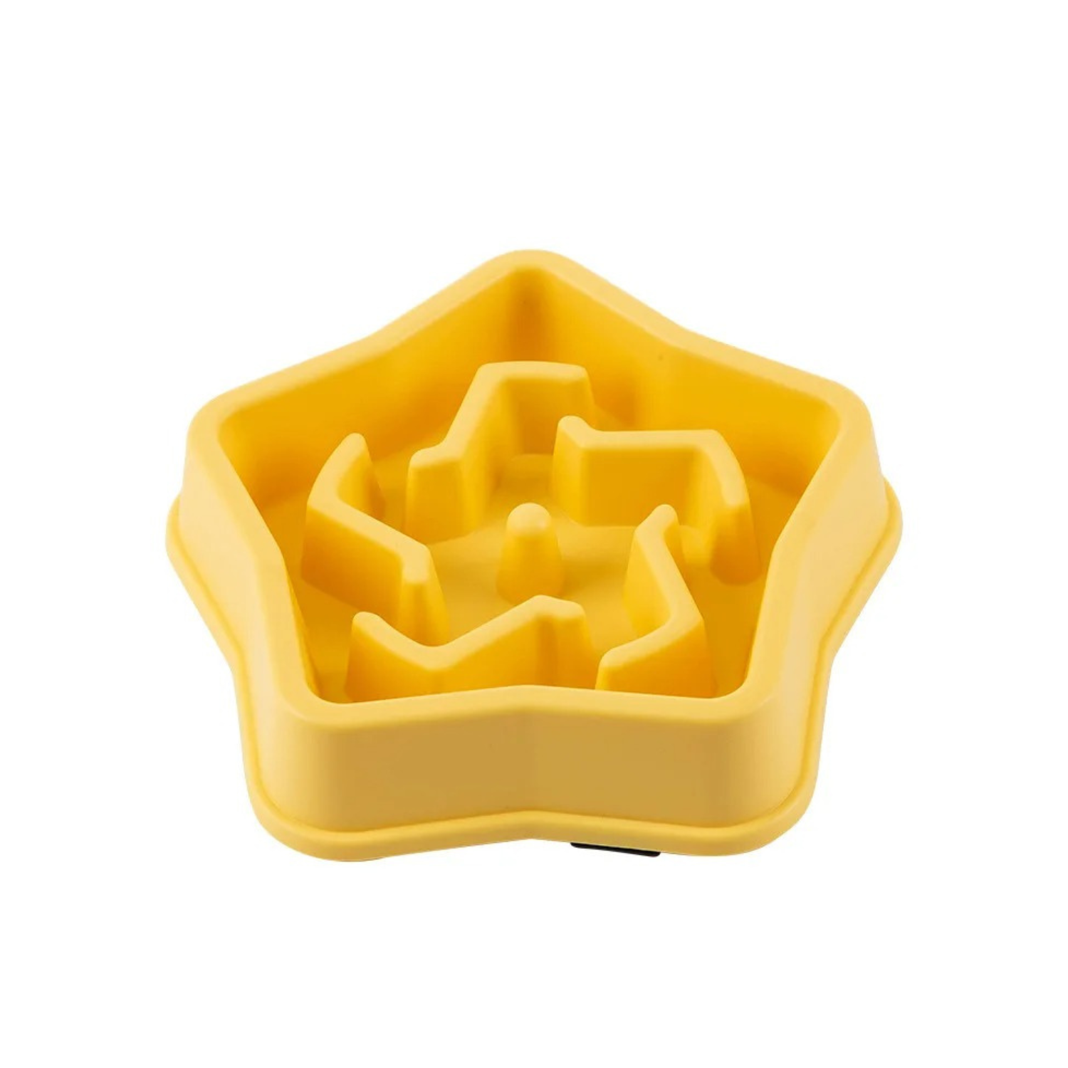 Gamelle anti-glouton jaune en forme d’étoile pour chien, compatible colliers et laisses.