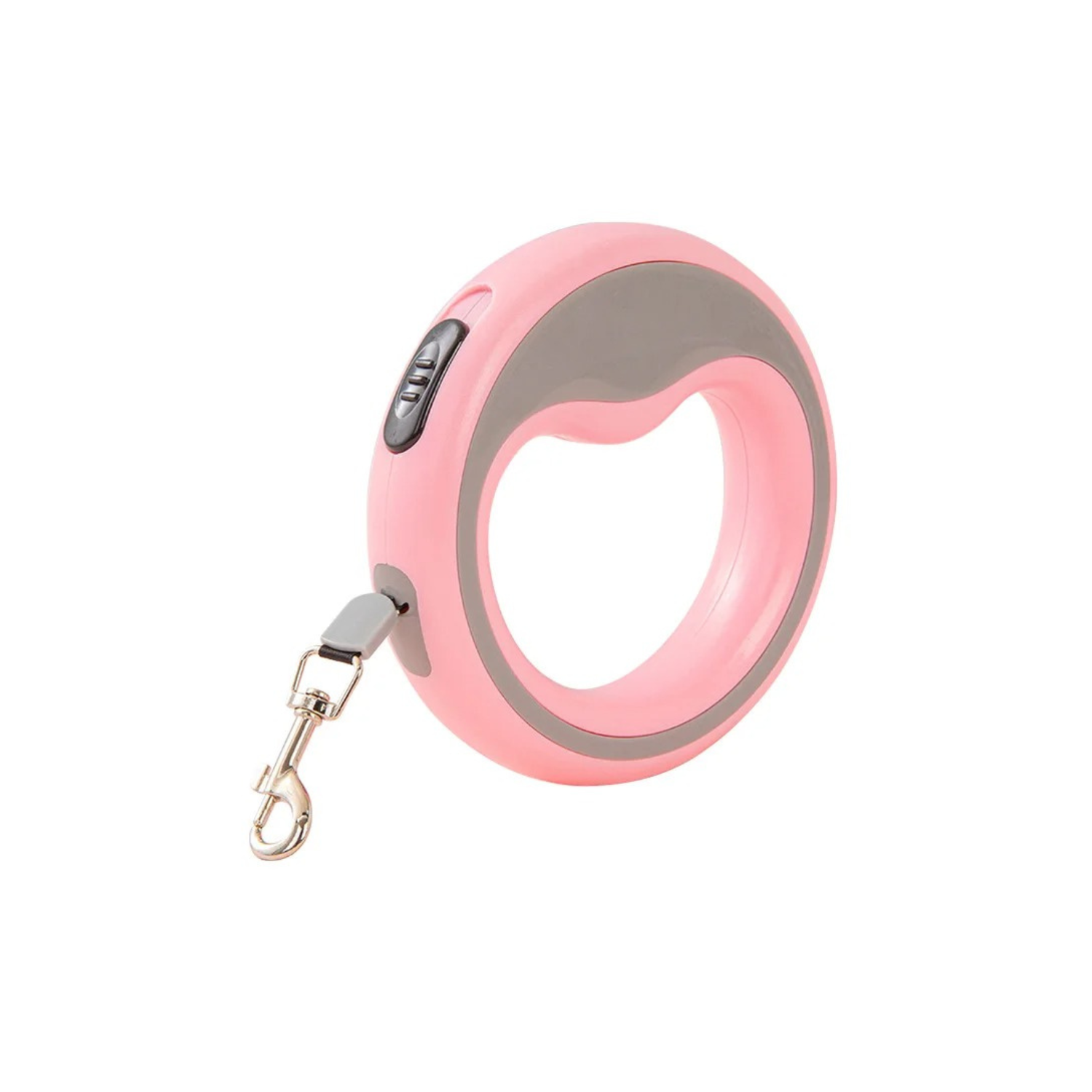 Laisse enrouleur rose ergonomique avec bouton de verrouillage pour chien.