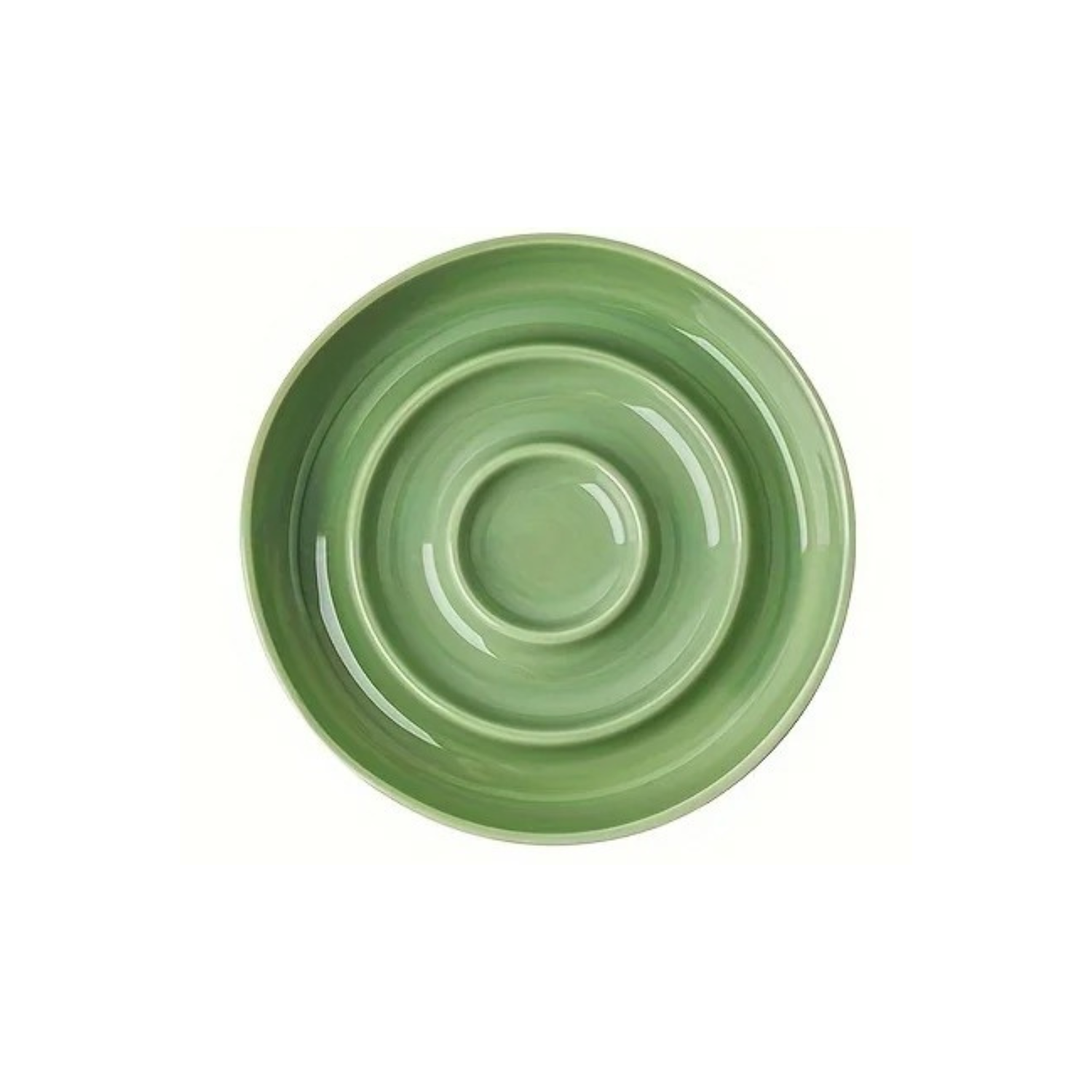 Gamelle anti-glouton en céramique verte pour chien avec design concentrique.