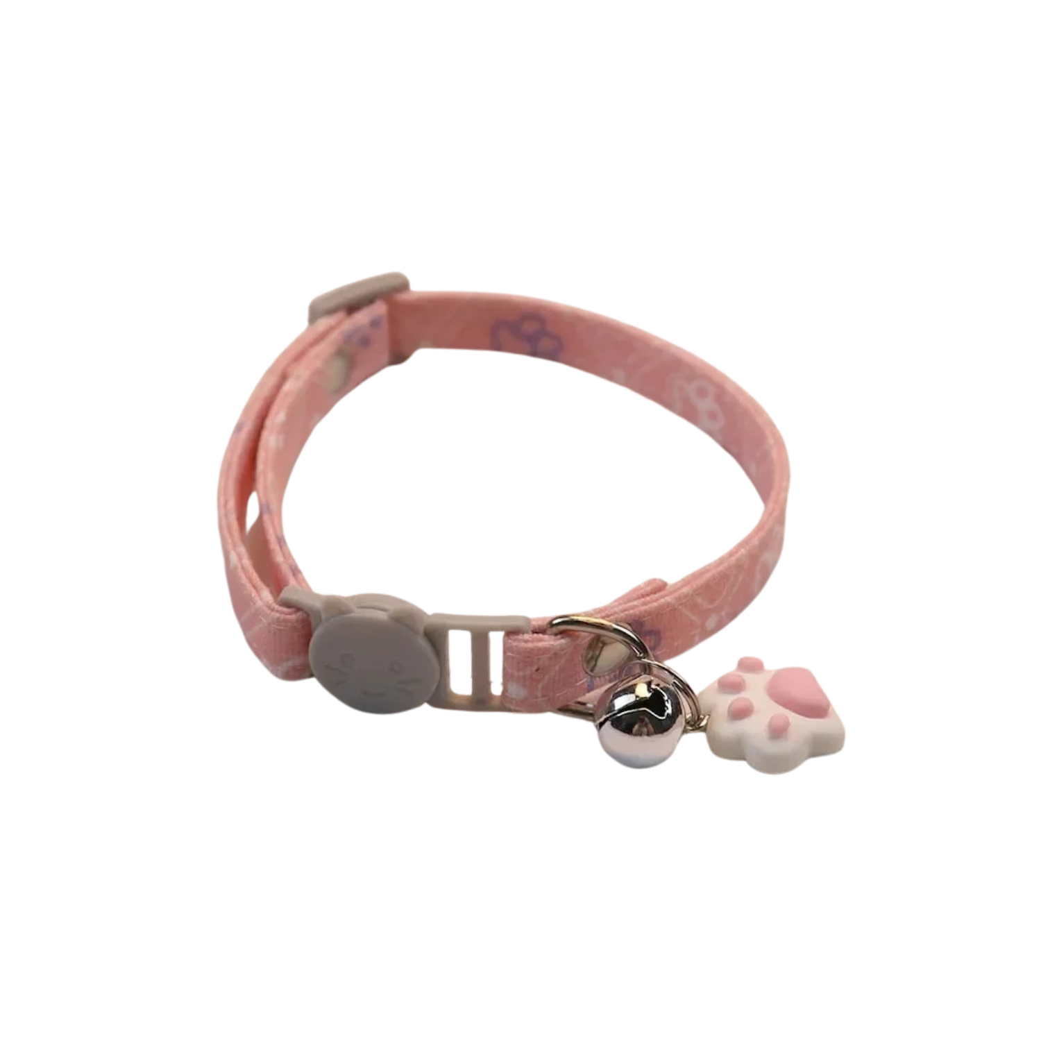 Collier chat rose avec pendentif patte et clochette pour chien et laisse.