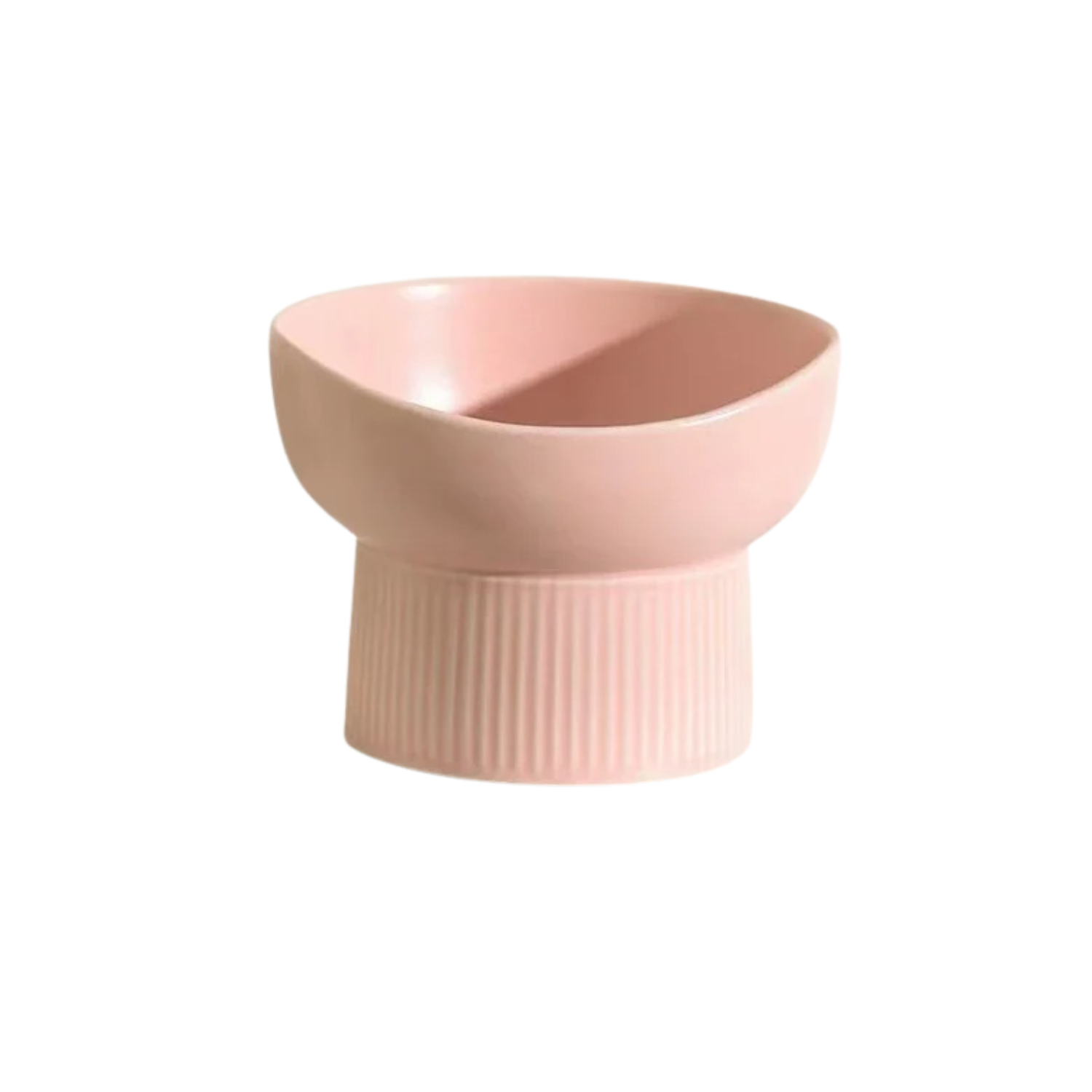 Gamelle en céramique rose surélevée pour chien avec design moderne.