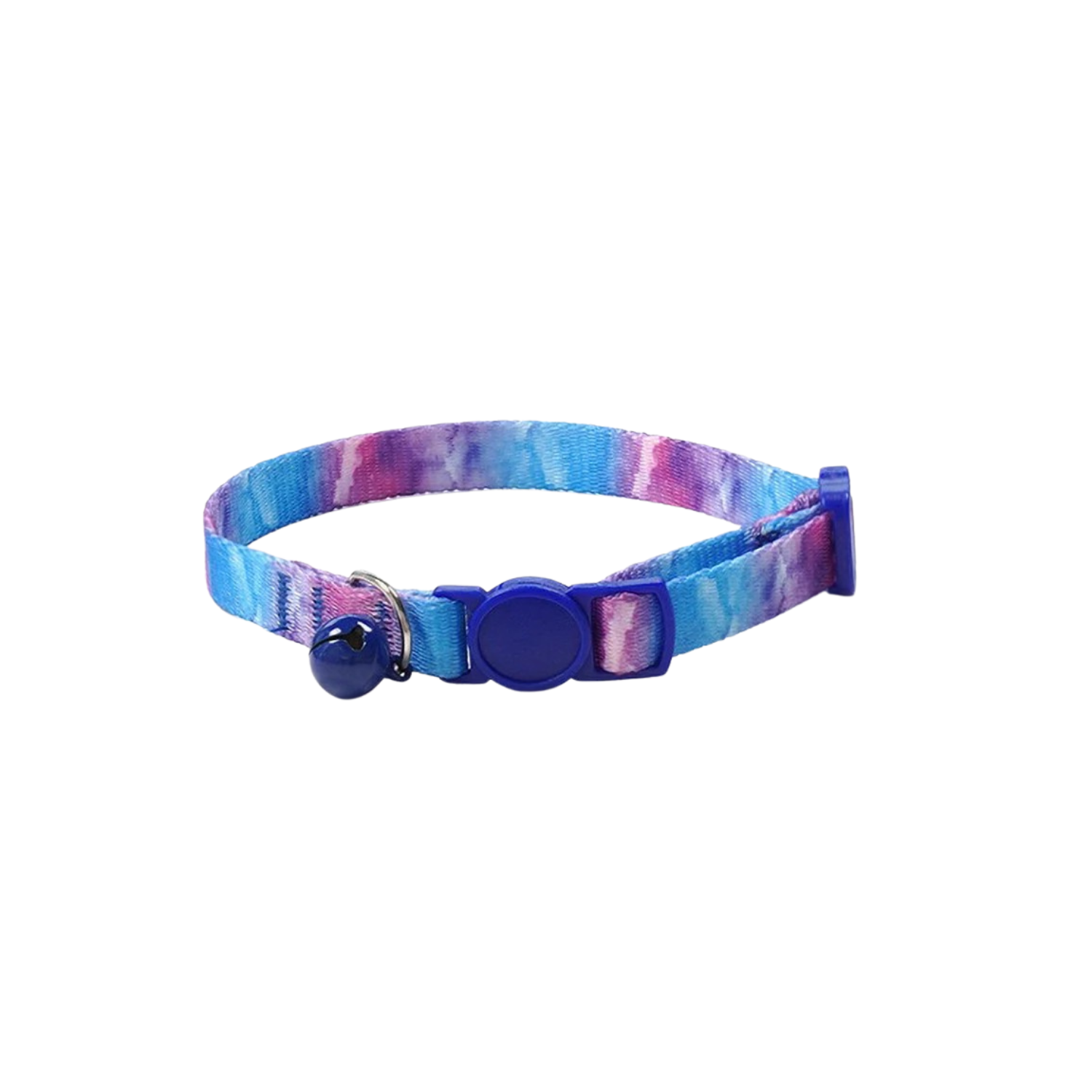 Collier chat bleu violet avec clochette, adapté chien, laisse et gamelle assorties.