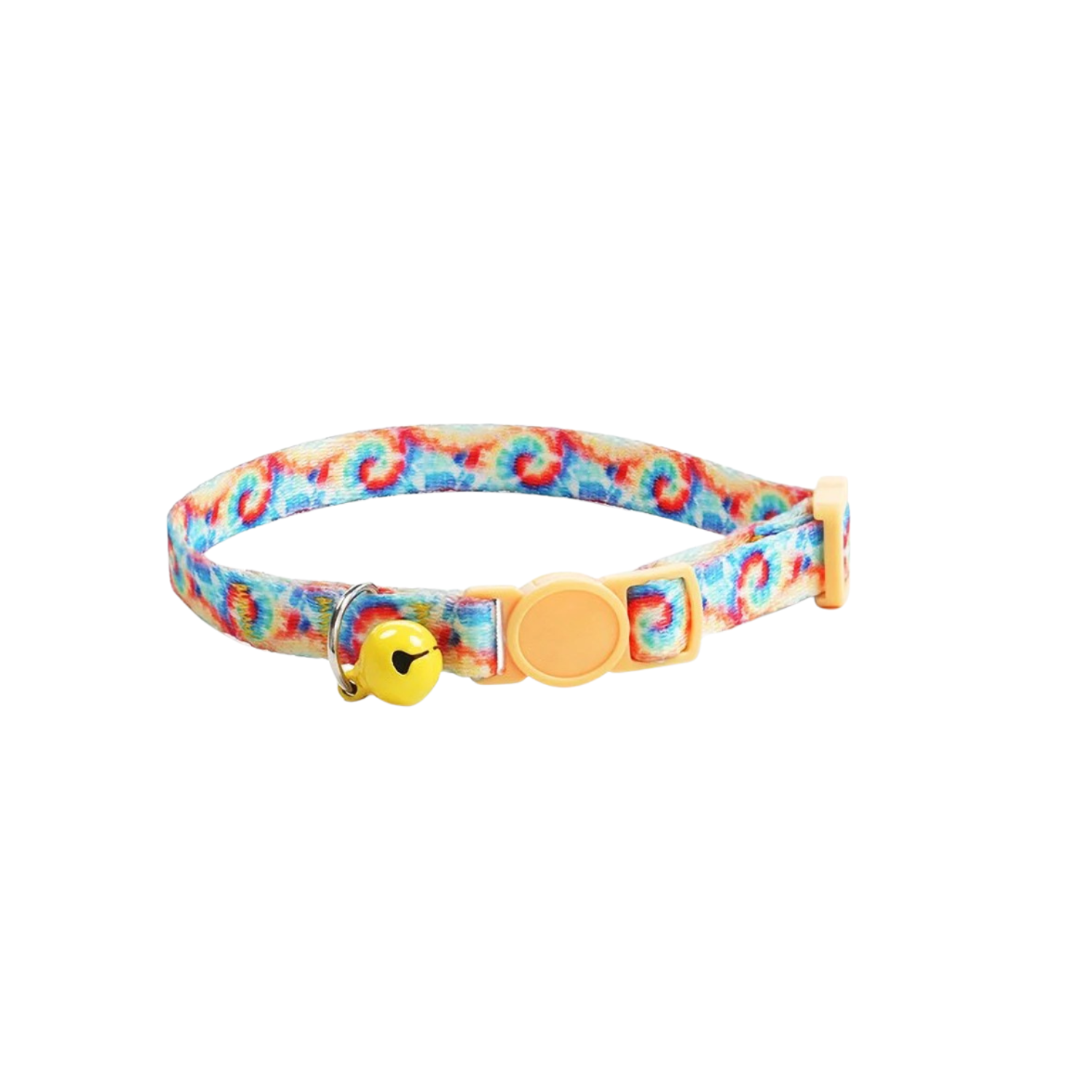 Collier chat coloré avec clochette jaune, adapté chien et laisse assortie possible.