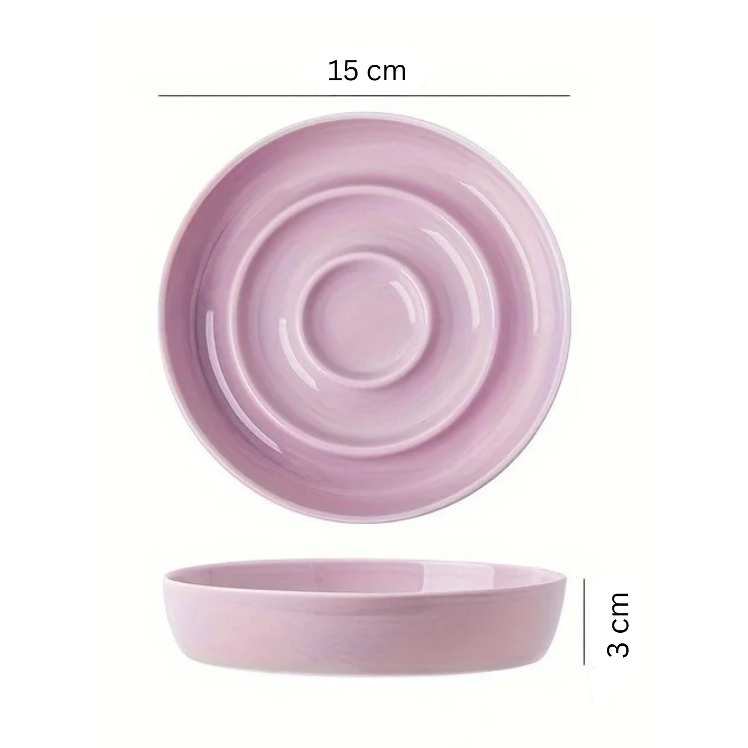 Gamelle anti-glouton en céramique violette pour chien, diamètre 15 cm, hauteur 3 cm, adaptée pour collier et laisse.