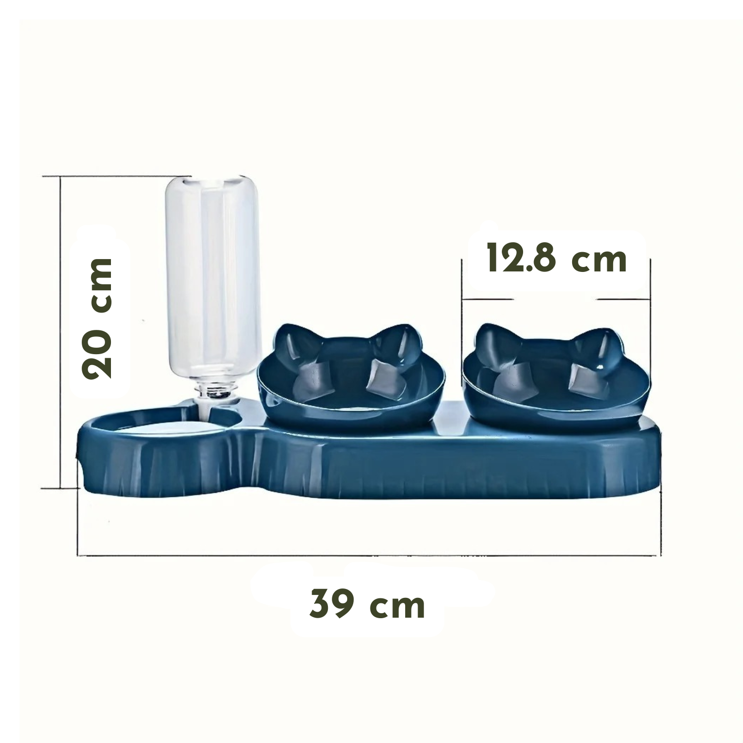 Gamelle et distributeur d'eau bleu navy pour chien avec motifs oreilles, laisse et collier assortis.