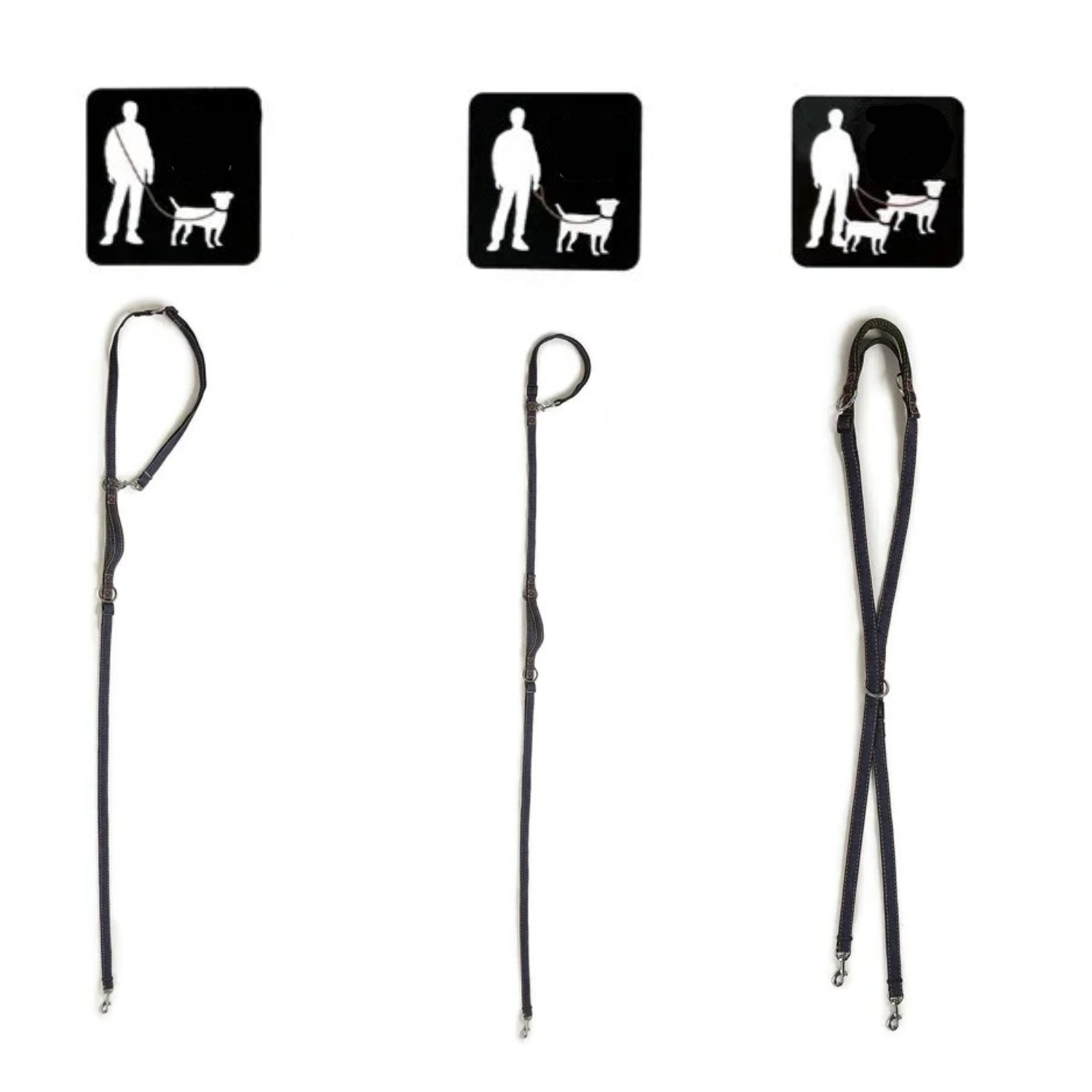 Ensemble laisse double noire avec collier pour chien, sans gamelle.