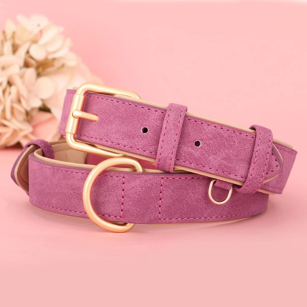 Collier chien cuir - rose 2