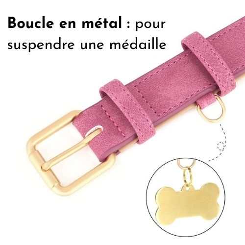 Collier chien cuir - rose 5