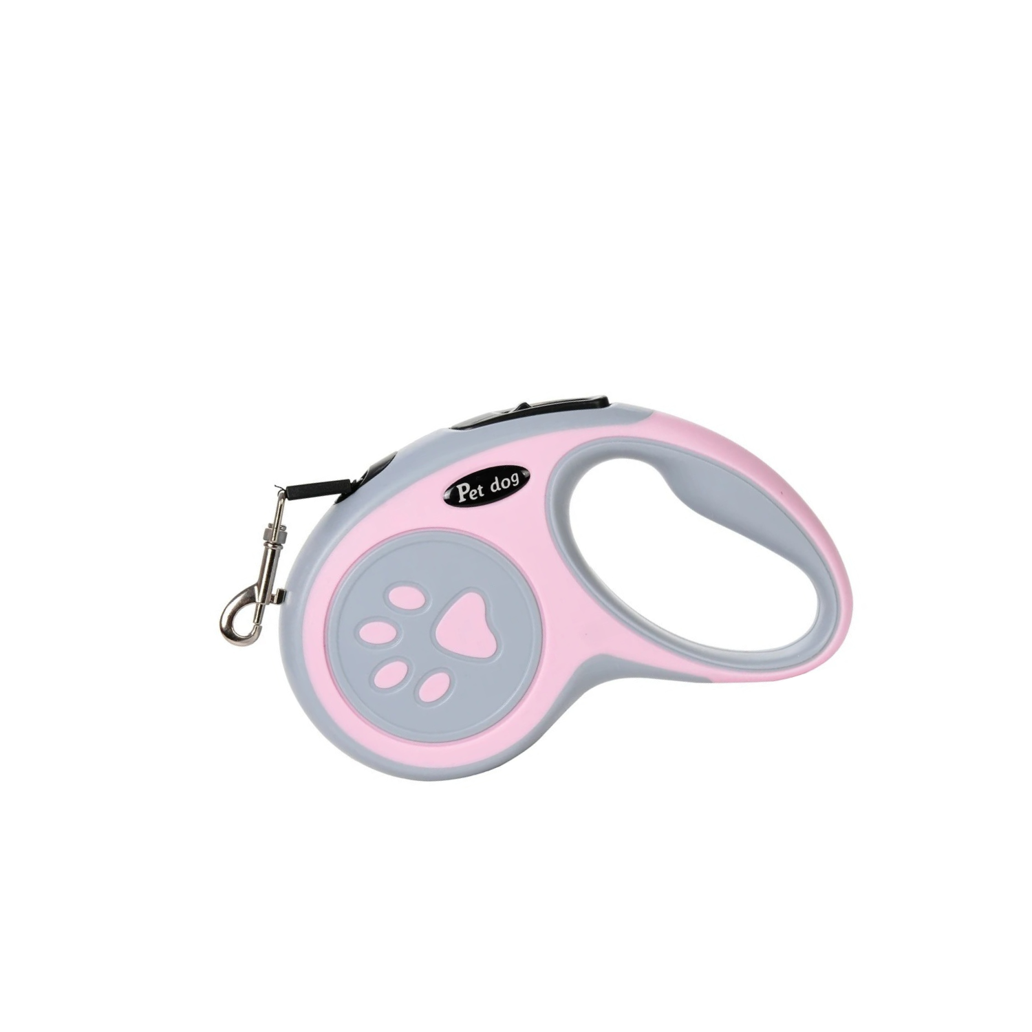 Laisse enrouleur rose 5M avec poignée ergonomique et motif patte pour chien.