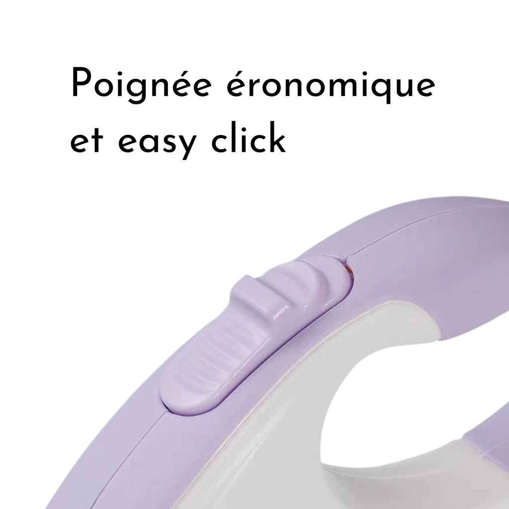 Poignée ergonomique violet clair pour laisse chien avec bouton easy click.