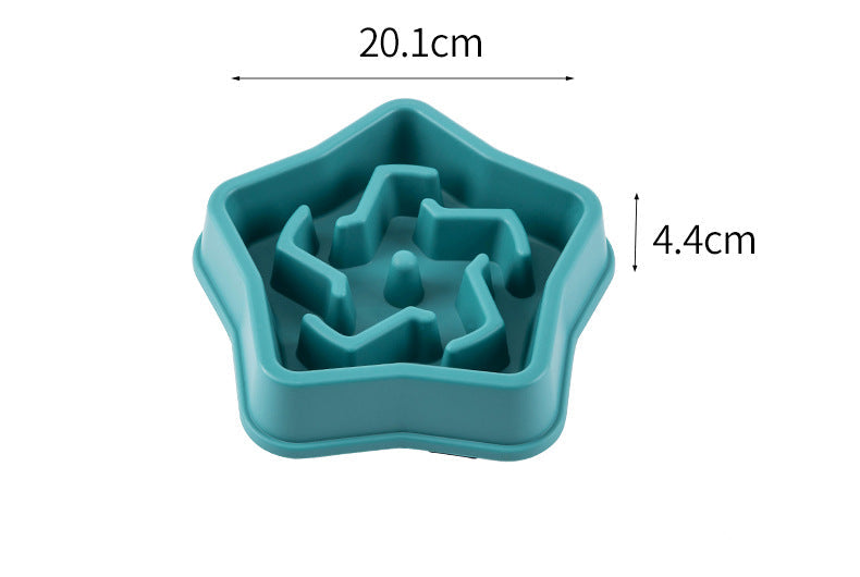 Gamelle anti-glouton bleu en forme d'étoile pour chien, dimensions 20,1 cm x 4,4 cm, compatible avec collier et laisse.