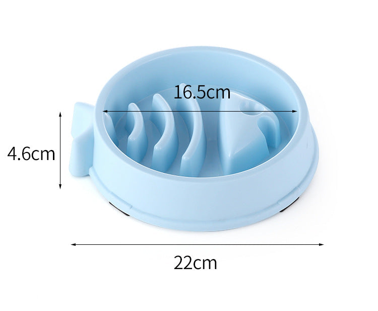 Gamelle anti-glouton bleue avec rainures pour chien, dimensions 22x16,5x4,6 cm.